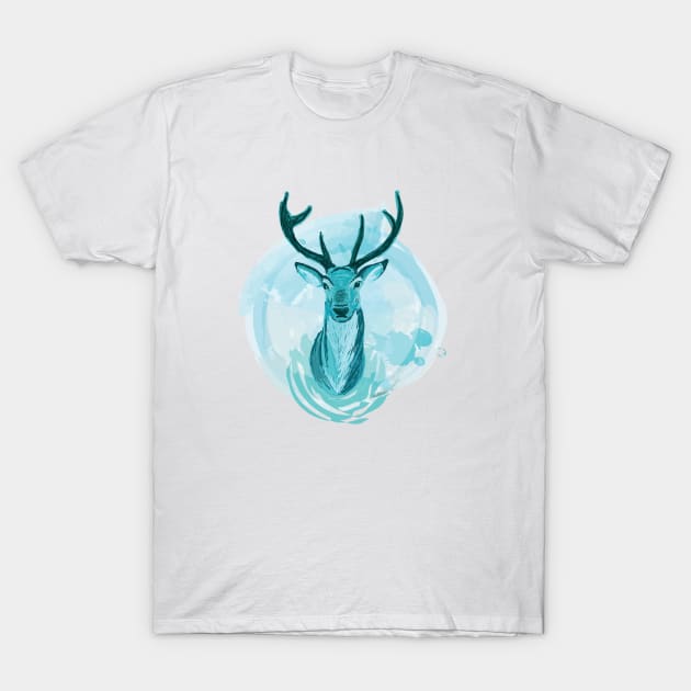 Blue Stag Illustration T-Shirt by cheekymare